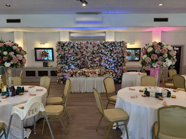 The Banqueting Suite at Chigwell Hall dressed for a wedding reception