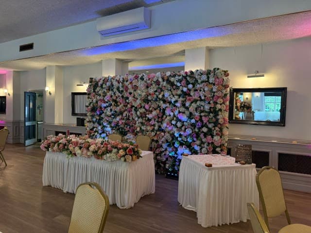 The Banqueting Suite at Chigwell Hall dressed for a wedding reception