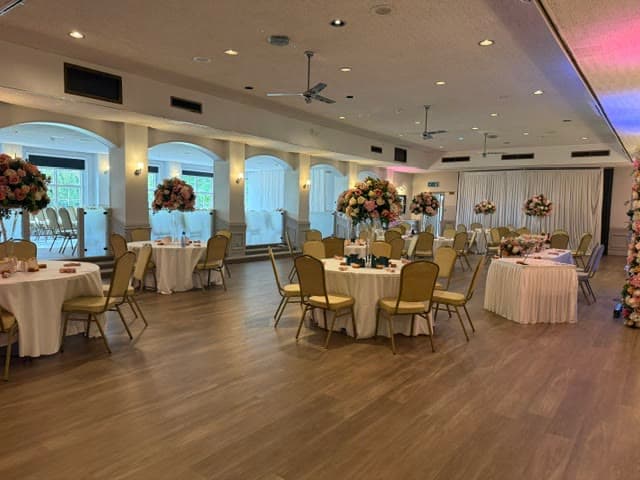 The Banqueting Suite at Chigwell Hall dressed for a wedding reception